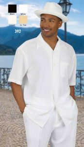 white linen walking suit