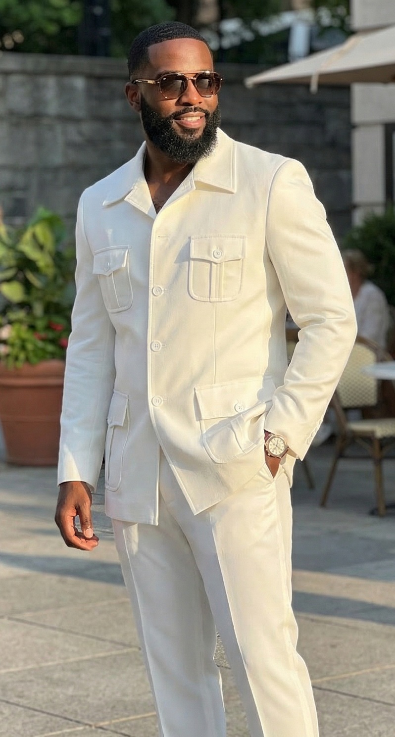 men's white safari leisure suit
