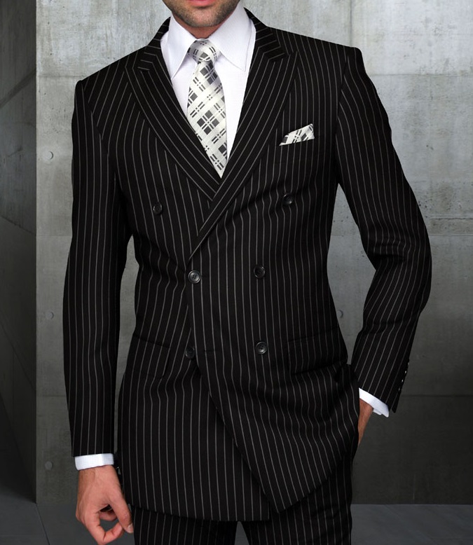 a black and white stripe double breasted suit from Contempo