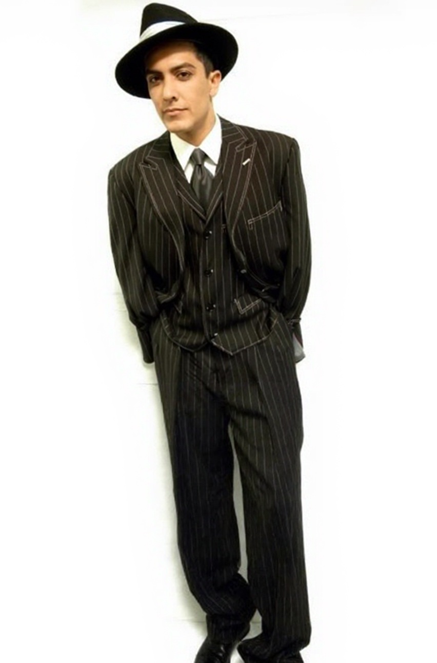 guy wearing a black and white stripe zoot suit from Contempo Suits